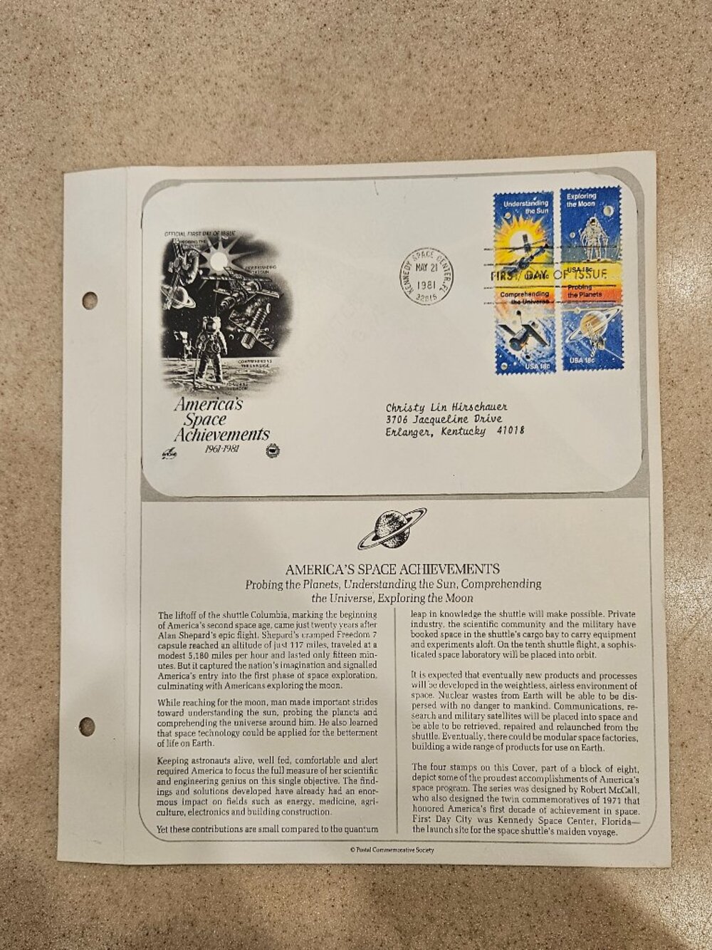 RARE COLLECTIBLE USPS 1ST DAY ISSUE COVER AMERICAS SPACE ACHIEVEMENTS NASA STAMP